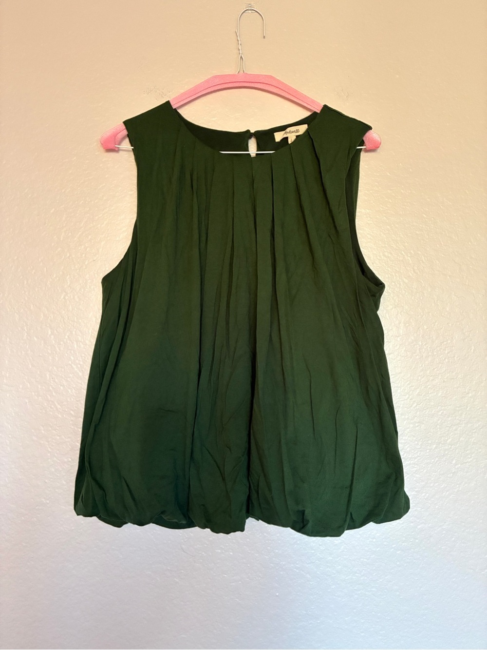 Madewell 100% Cotton Sleeveless Green Pleated Bubble Hem Top Forest Green Chic S - Picture 1 of 7